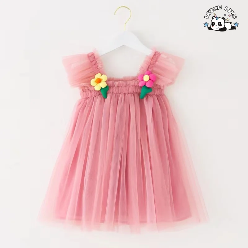 LEZONKIDS - Customizable Wholesale New Design Flying Sleeve Cute Flowers Printed Fashon Tutu Girls Kids Dresses